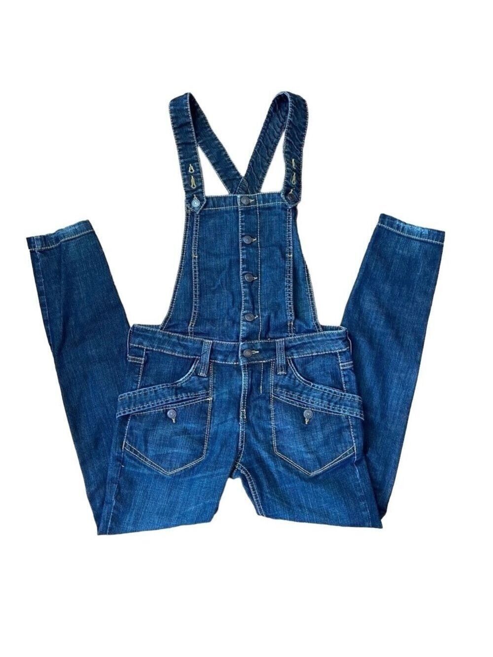 VINTAGE Fornarina denim overalls blue medium/low rise skinny/straight leg medium